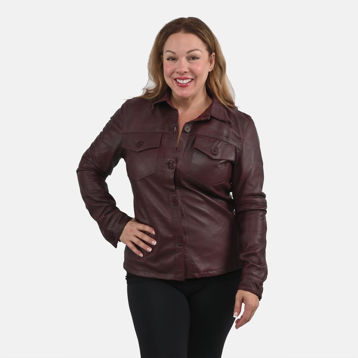 La Marey Mahogany Genuine Lambskin Button-up Shacket - M image number 3