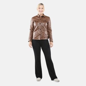La Marey Pecan Genuine Lambskin Button-up Shacket - M