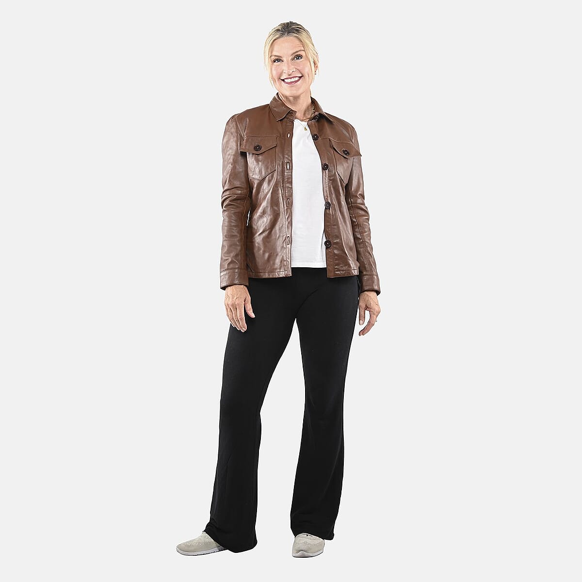 La Marey Pecan Genuine Lambskin Button-up Shacket - L image number 3