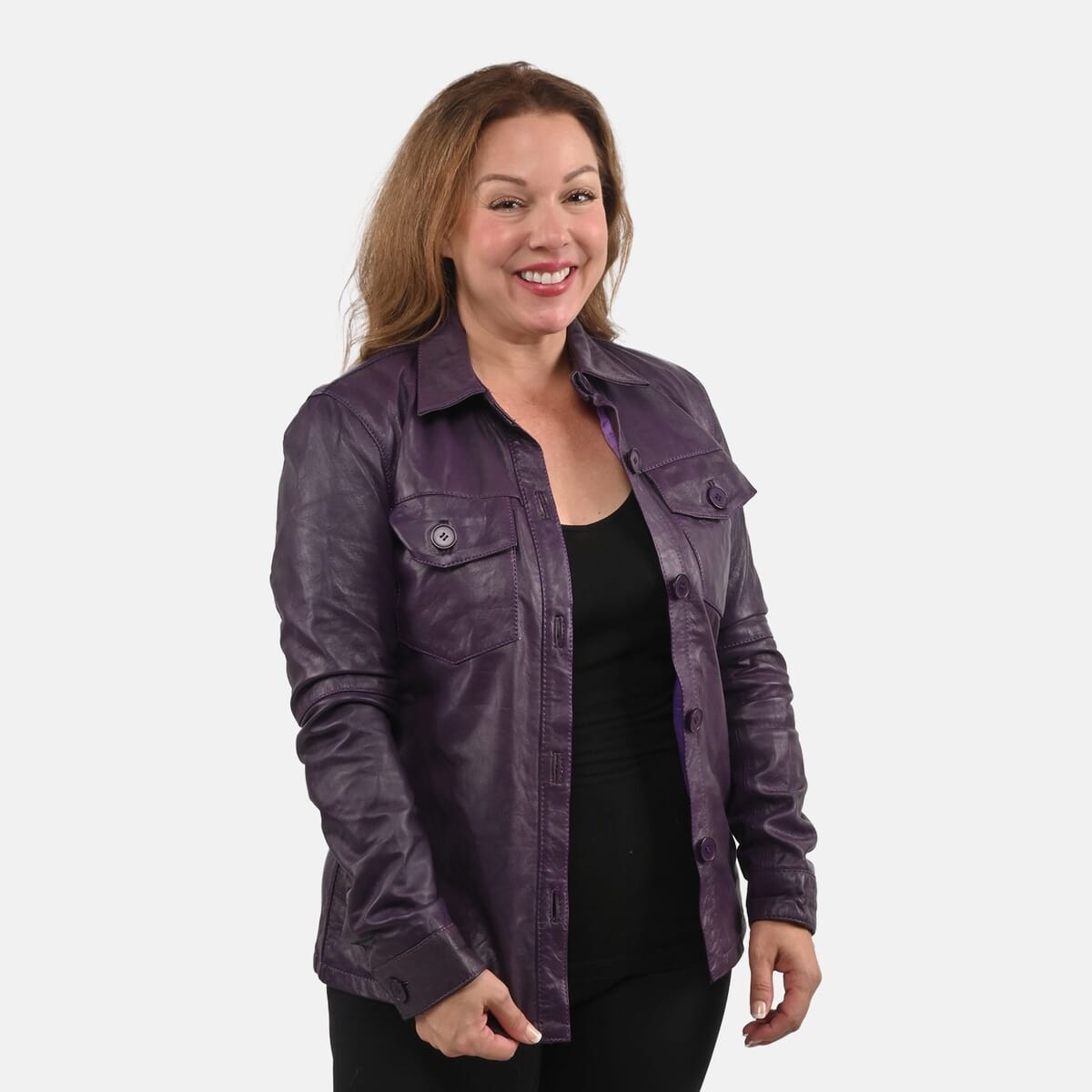 La Marey Purple Genuine Lambskin Button-up Shacket - L image number 0