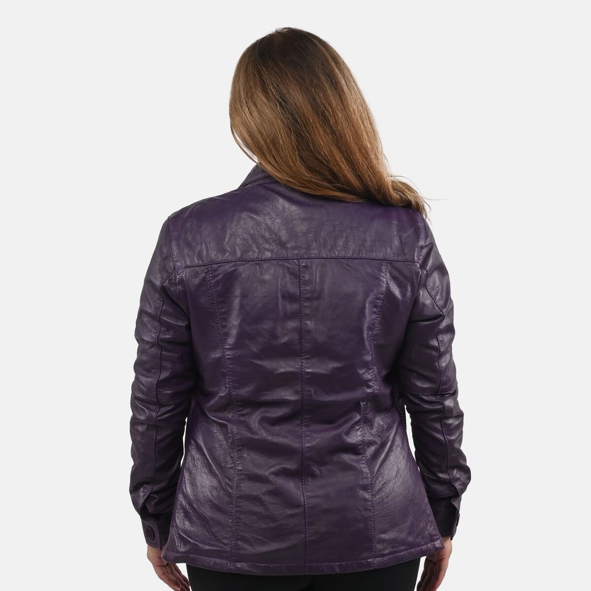 La Marey Purple Genuine Lambskin Button-up Shacket - L image number 1