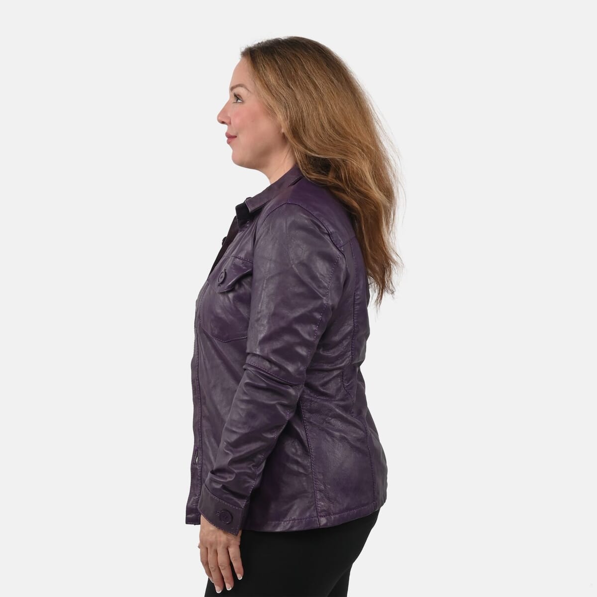 La Marey Purple Genuine Lambskin Button-up Shacket - L image number 2