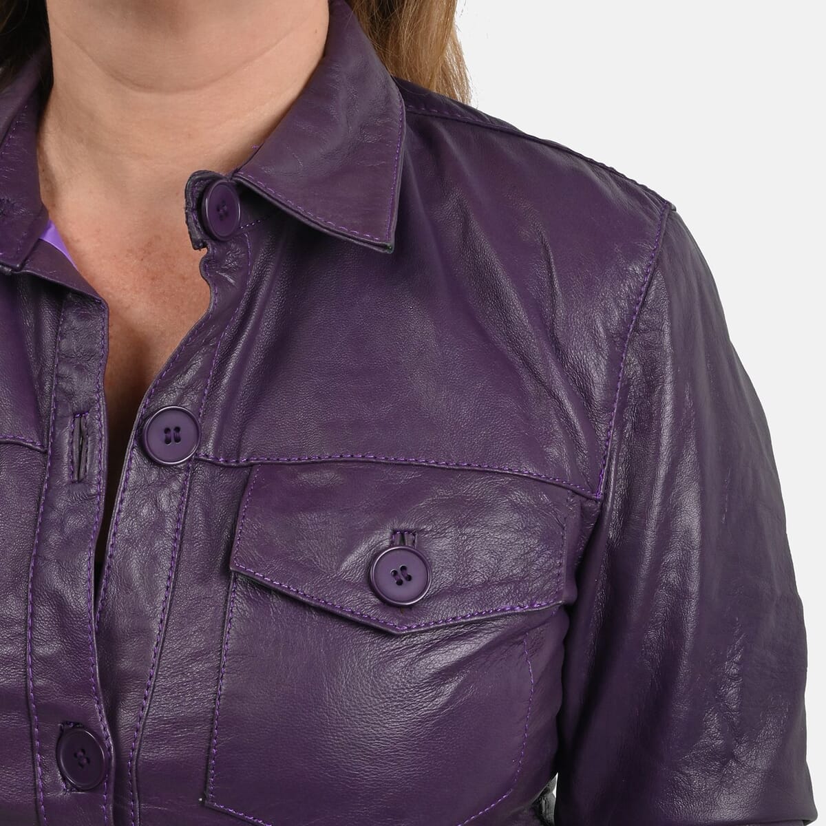 La Marey Purple Genuine Lambskin Button-up Shacket - L image number 4
