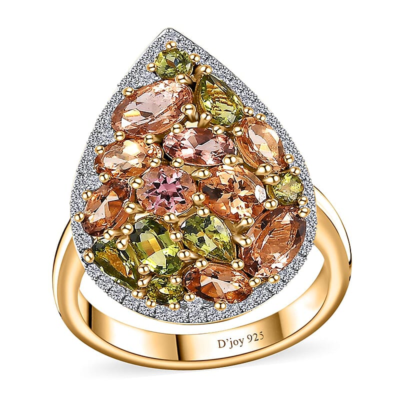 Premium Calabar Green and Golden Tourmaline, Multi Gemstone Ring in Vermeil Yellow Gold Over Sterling Silver (Size 10.0) 4.40 ctw