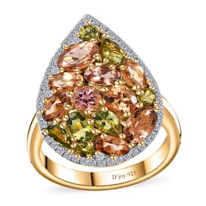 Premium Calabar Green and Golden Tourmaline, Multi Gemstone Ring in Vermeil Yellow Gold Over Sterling Silver (Size 10.0) 4.40 ctw