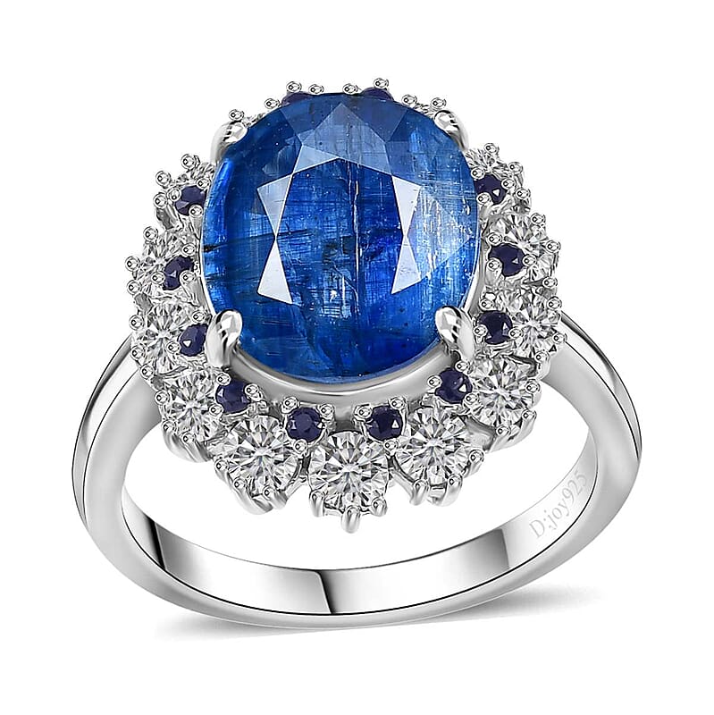 Kashmir Kyanite and Multi Gemstone 5.50 ctw Floral Ring in Platinum Over Sterling Silver (Size 10.0)