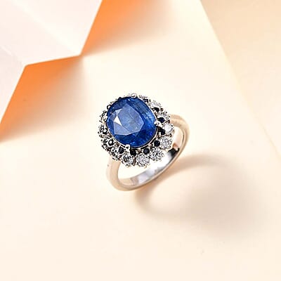 Kashmir Kyanite and Multi Gemstone 5.50 ctw Floral Ring in Platinum Over Sterling Silver (Size 10.0)