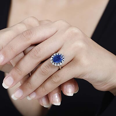 Kashmir Kyanite and Multi Gemstone 5.50 ctw Floral Ring in Platinum Over Sterling Silver (Size 10.0)