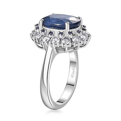 Kashmir Kyanite and Multi Gemstone 5.50 ctw Floral Ring in Platinum Over Sterling Silver (Size 10.0)