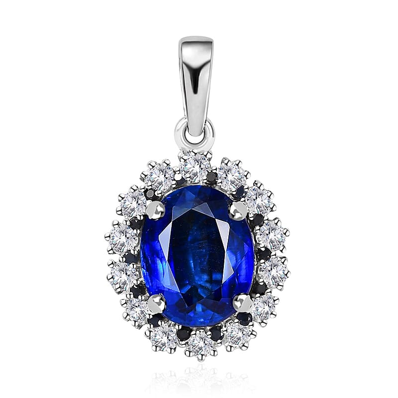 Kashmir Kyanite and Multi Gemstone Floral Pendant without Chain in Platinum Over Sterling Silver 5.70 ctw