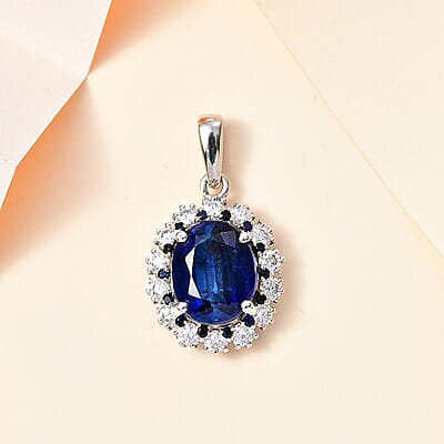 Kashmir Kyanite and Multi Gemstone Floral Pendant without Chain in Platinum Over Sterling Silver 5.70 ctw