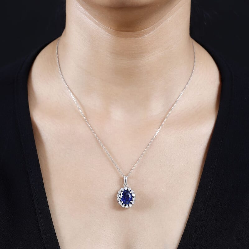 Kashmir Kyanite and Multi Gemstone Floral Pendant without Chain in Platinum Over Sterling Silver 5.70 ctw