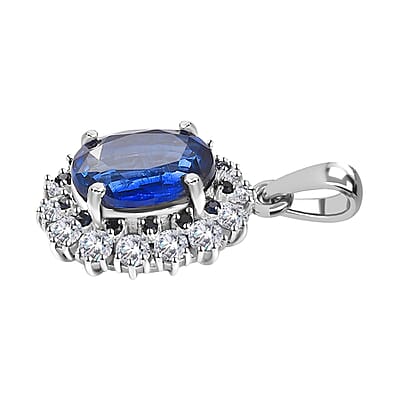 Kashmir Kyanite and Multi Gemstone Floral Pendant without Chain in Platinum Over Sterling Silver 5.70 ctw