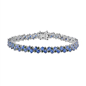 Kashmir Kyanite and Chrome Diopside Bracelet in Platinum Over Sterling Silver (6.50 In) 15.40 ctw