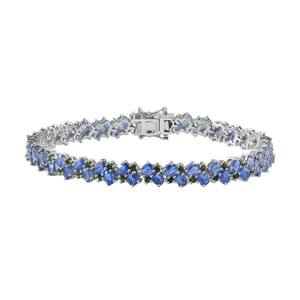 Kashmir Kyanite and Chrome Diopside Bracelet in Platinum Over Sterling Silver (8.00 In) 18.90 ctw