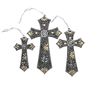 Set of 3 Beaded Cross Hanging - Black