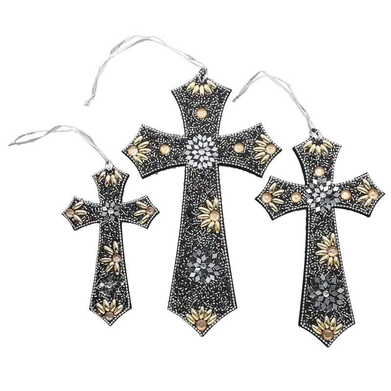 Livmore Black Set of 3 Beaded Cross Hanging