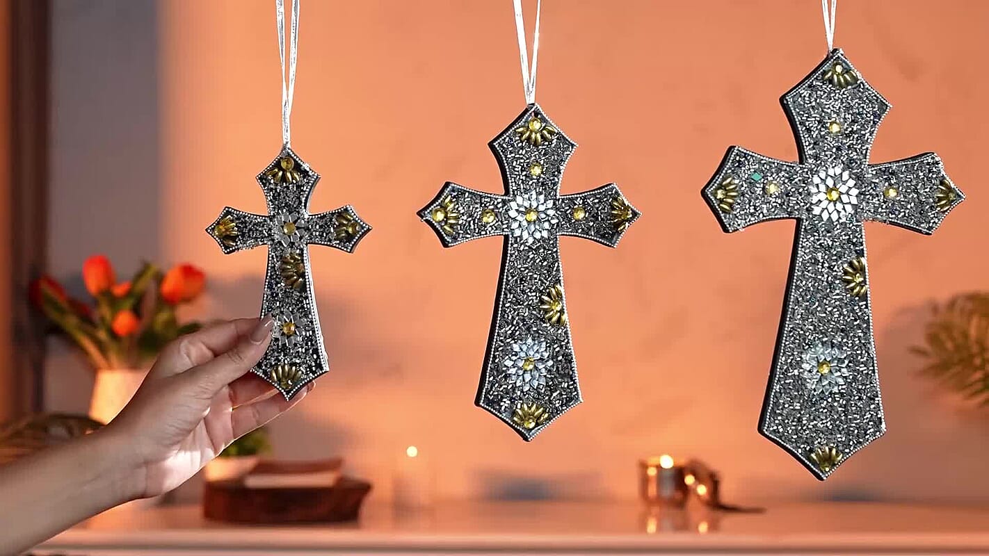 Set of 3 Beaded Cross Hanging - Black (8", 6" and 5")