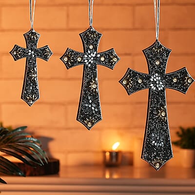 Livmore Black Set of 3 Beaded Cross Hanging