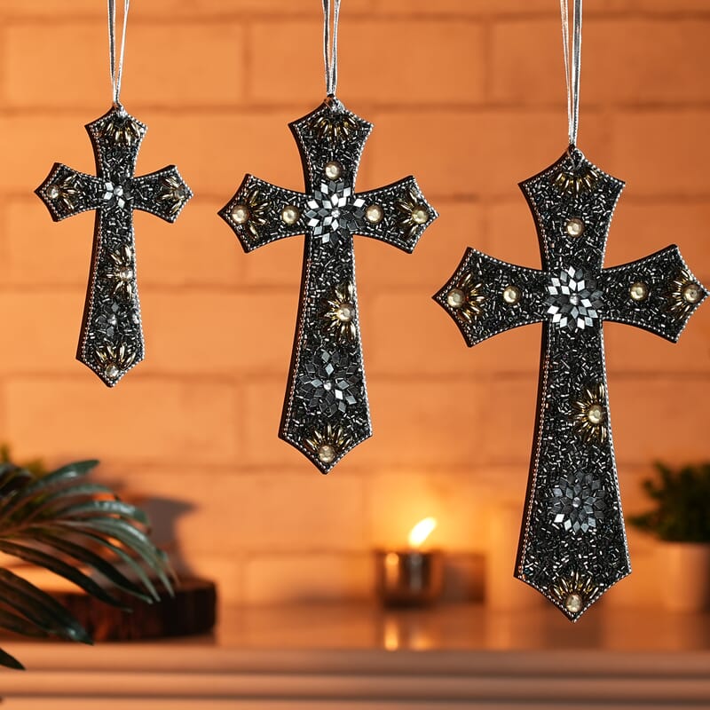 Livmore Black Set of 3 Beaded Cross Hanging