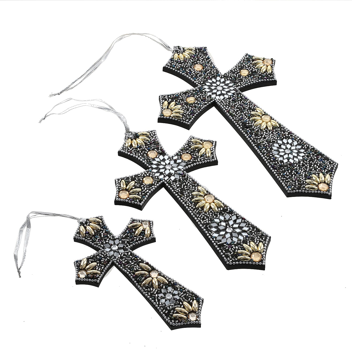 Livmore Black Set of 3 Beaded Cross Hanging