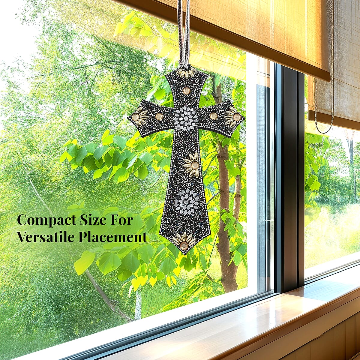 Set of 3 Beaded Cross Hanging - Black image number 2