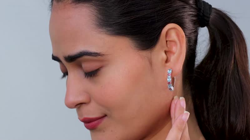 Cambodian Blue Zircon and Morro Redondo Pink Tourmaline Hoop Earrings in Platinum Over Sterling Silver 6.75 ctw