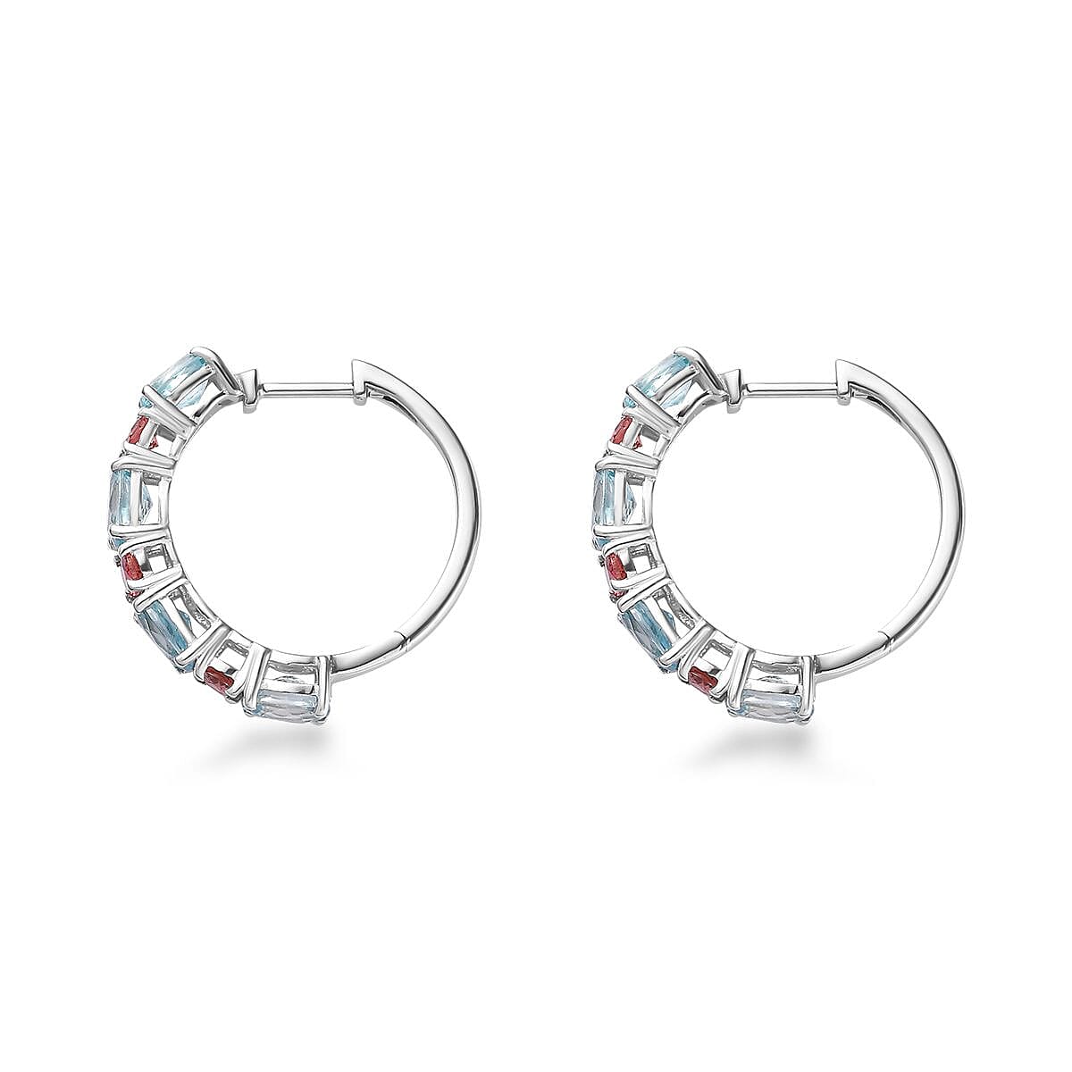 Cambodian Blue Zircon and Morro Redondo Pink Tourmaline Hoop Earrings in Platinum Over Sterling Silver 6.75 ctw