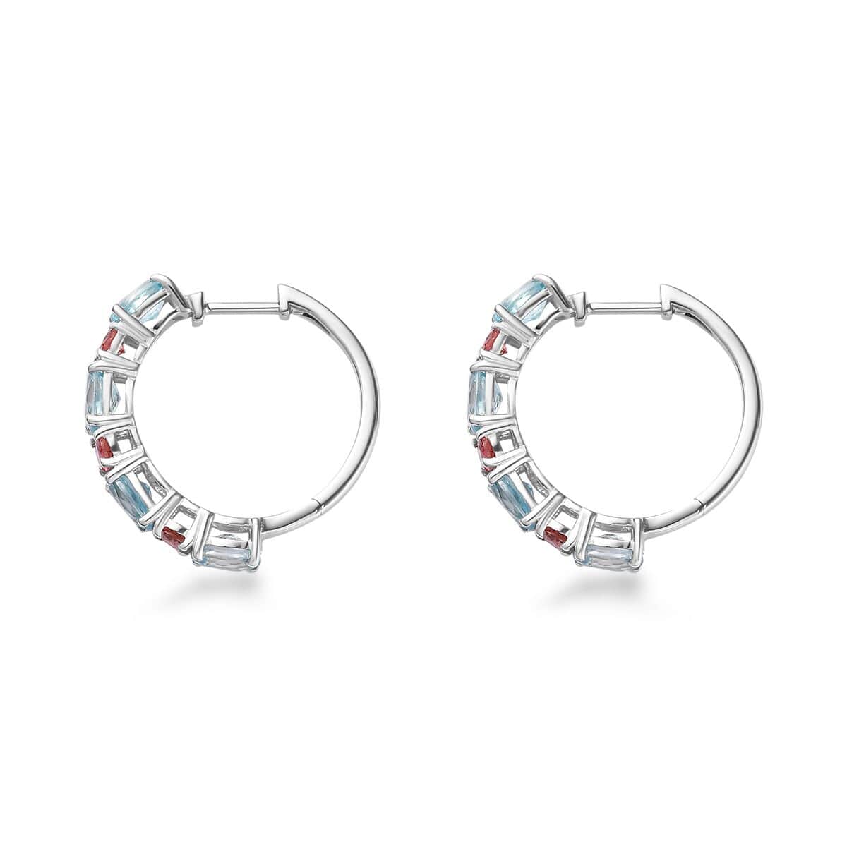 Cambodian Blue Zircon and Morro Redondo Pink Tourmaline Hoop Earrings in Platinum Over Sterling Silver 6.75 ctw image number 3