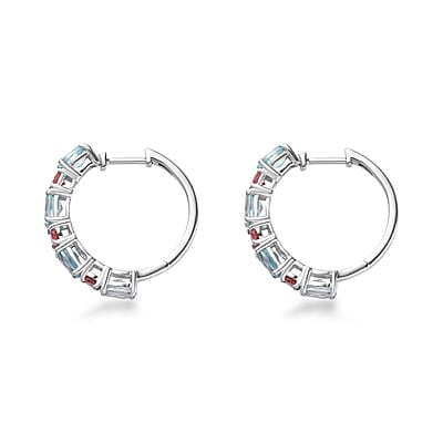 Cambodian Blue Zircon and Morro Redondo Pink Tourmaline Hoop Earrings in Platinum Over Sterling Silver 6.75 ctw