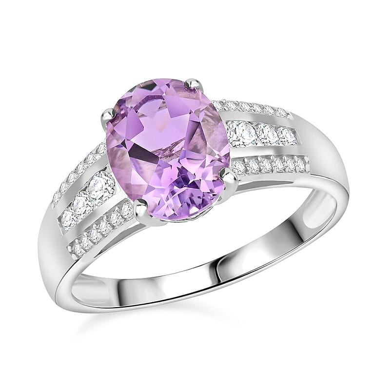 Uruguayan Amethyst and Moissanite Ring in Platinum Over Sterling Silver (Size 10.0) 2.60 ctw
