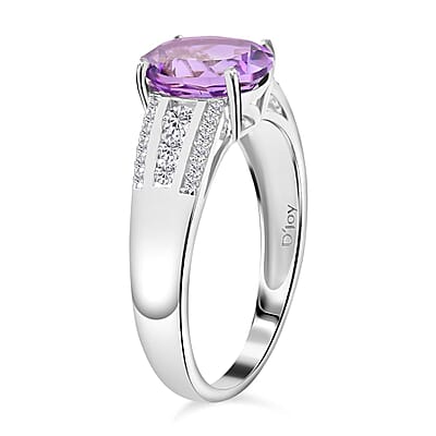 Uruguayan Amethyst and Moissanite Ring in Platinum Over Sterling Silver (Size 10.0) 2.60 ctw