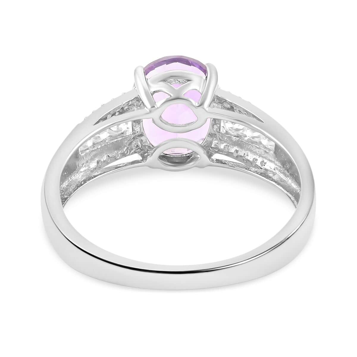 Uruguayan Amethyst and Moissanite Ring in Platinum Over Sterling Silver (Size 10.0) 2.60 ctw image number 4