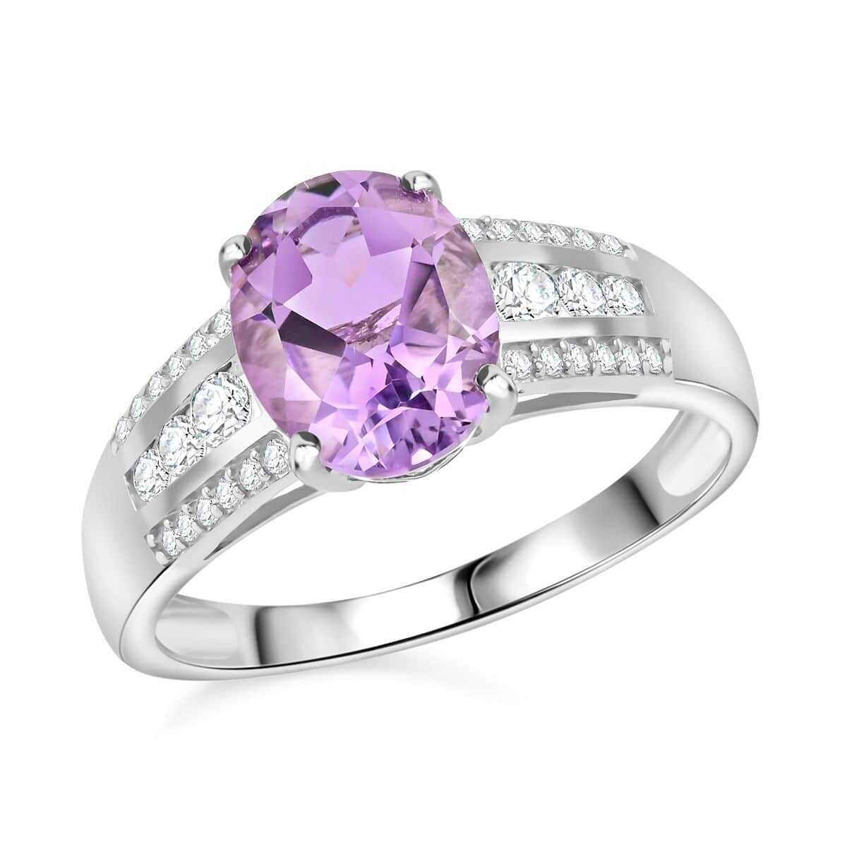 Uruguayan Amethyst and Moissanite Ring in Platinum Over Sterling Silver (Size 6.0) 2.60 ctw image number 0