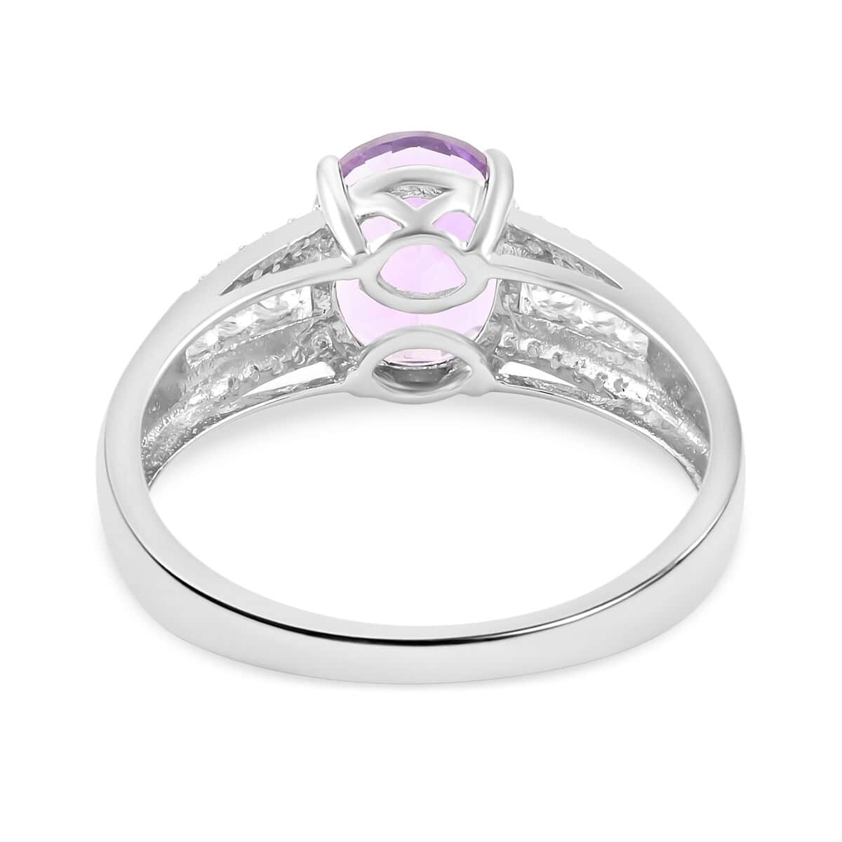 Uruguayan Amethyst and Moissanite Ring in Platinum Over Sterling Silver (Size 6.0) 2.60 ctw image number 4