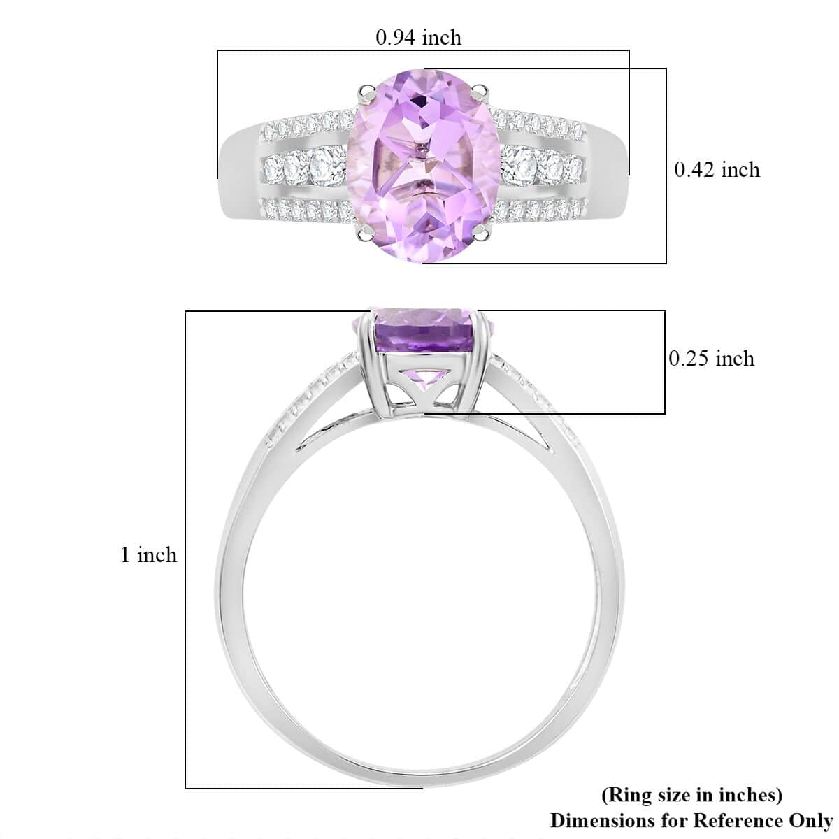 Uruguayan Amethyst and Moissanite Ring in Platinum Over Sterling Silver (Size 7.0) 2.60 ctw image number 5