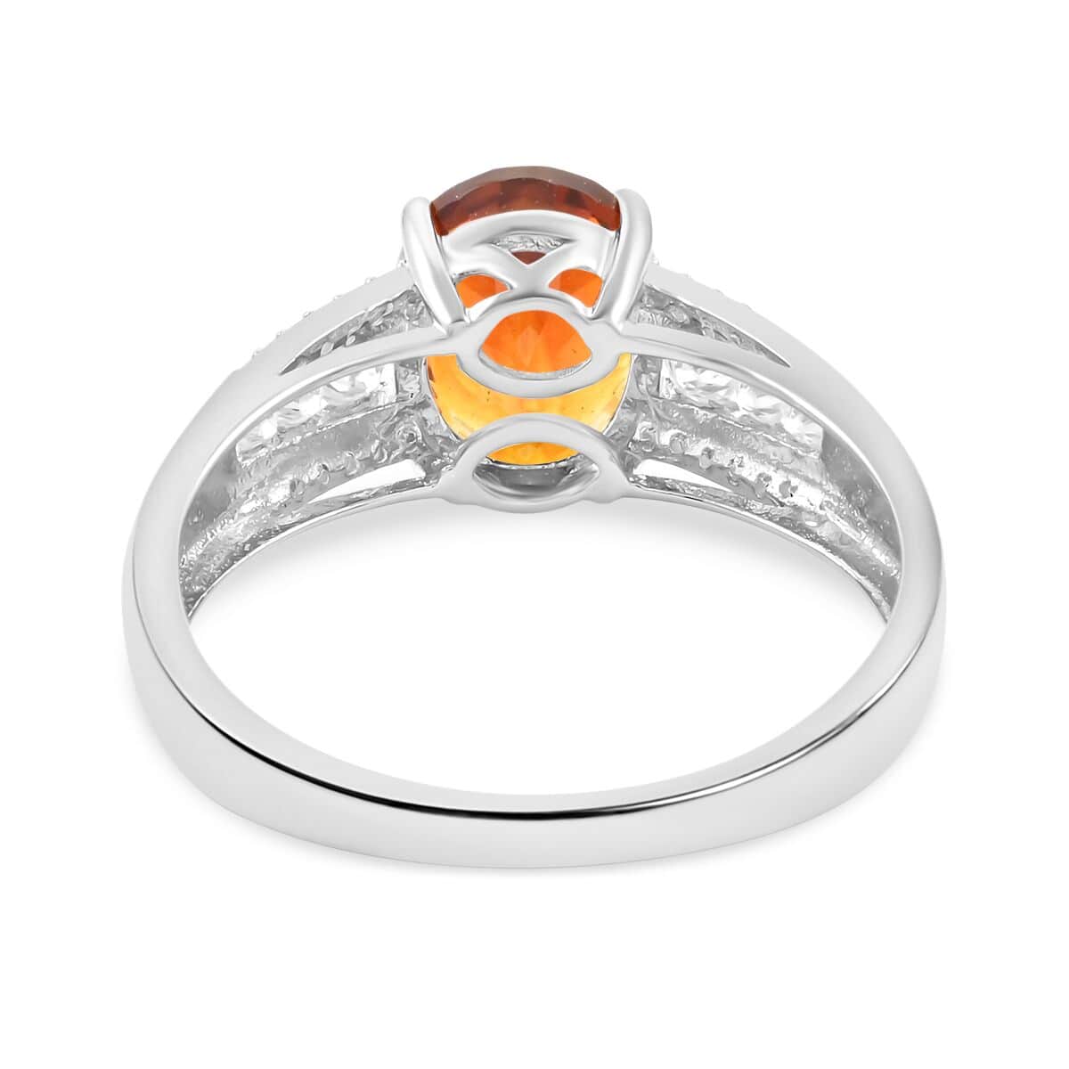 Brazilian Cherry Citrine and Moissanite Ring in Platinum Over Sterling Silver (Size 8.0) 2.65 ctw image number 4