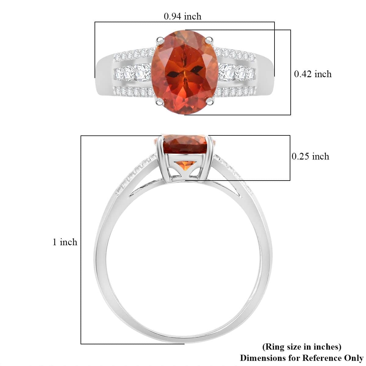 Brazilian Cherry Citrine and Moissanite Ring in Platinum Over Sterling Silver (Size 8.0) 2.65 ctw image number 5