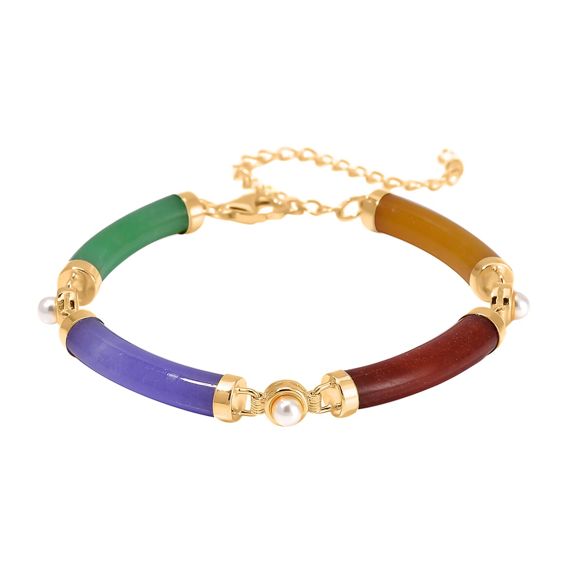 Multi Color Jade (D), White Shell Pearl Bracelet in 14K Yellow Gold Over Sterling Silver (5.75-8.25In) 32.75 ctw image number 0