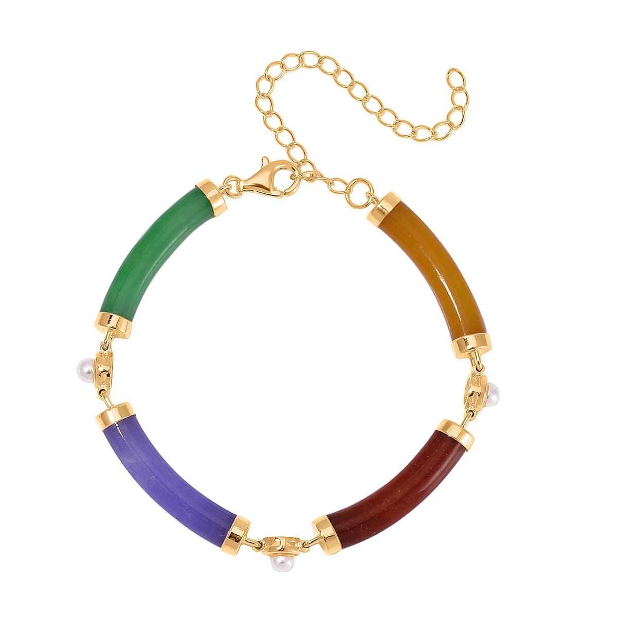 Multi Color Jade (D), White Shell Pearl Bracelet in 14K Yellow Gold Over Sterling Silver (5.75-8.25In) 32.75 ctw image number 2