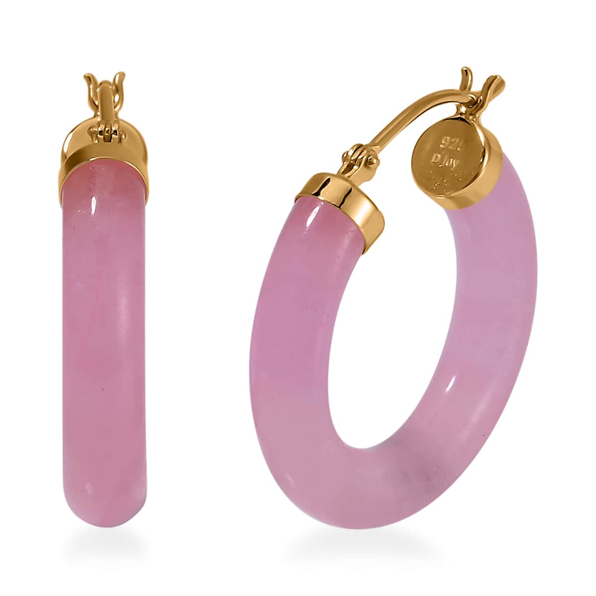 Pink Jade (D) Hoop Earrings in 14K Yellow Gold Over Sterling Silver 16.00 ctw image number 0