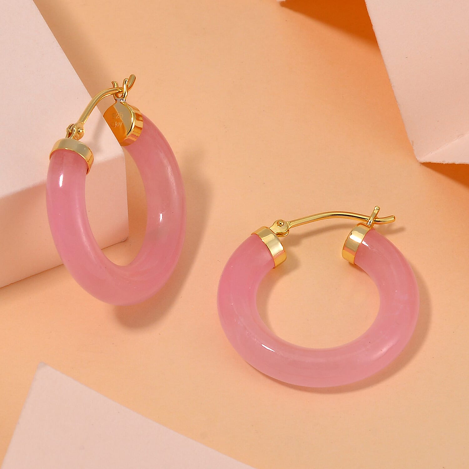Pink Jade (D) Hoop Earrings in 14K Yellow Gold Over Sterling Silver 16.00 ctw