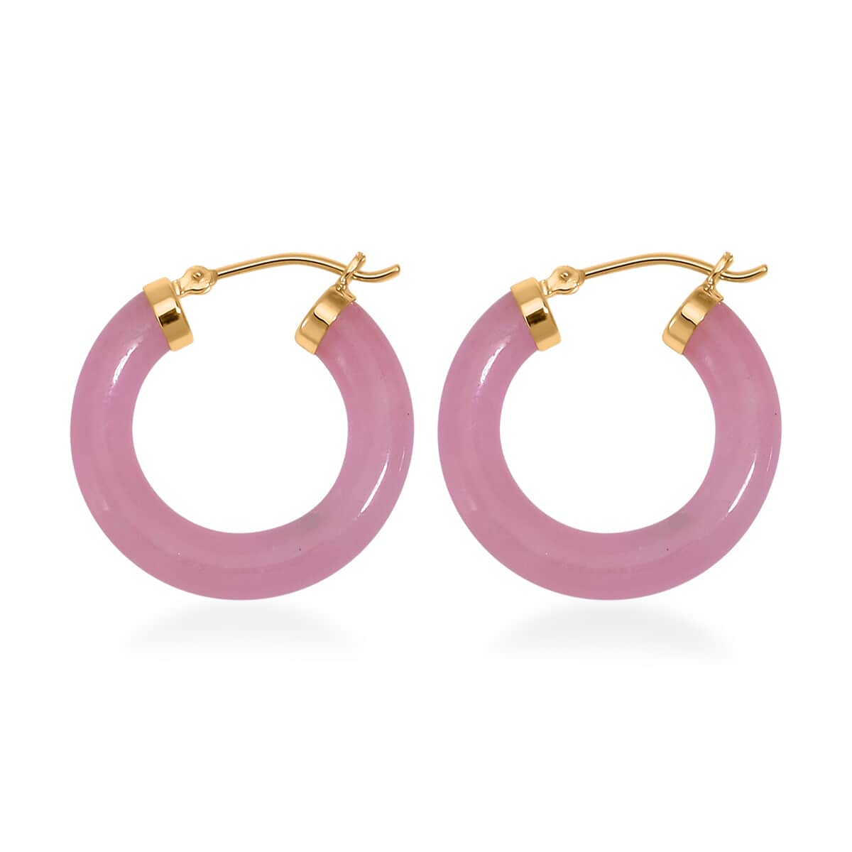 Pink Jade Hoop Earrings in 14K YG Over Sterling Silver 16.00 ctw image number 3