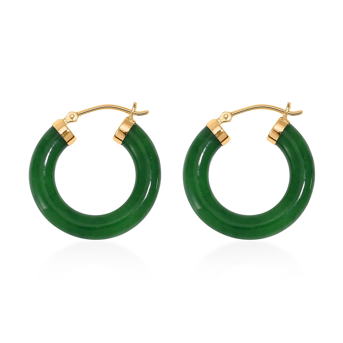 Green Jade (D) Hoop Earrings in 14K Yellow Gold Over Sterling Silver 16.00 ctw image number 3