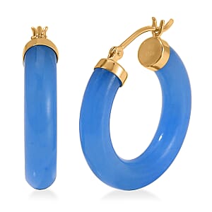 Blue Jade (D) Hoop Earrings in 14K Yellow Gold Over Sterling Silver 16.00 ctw