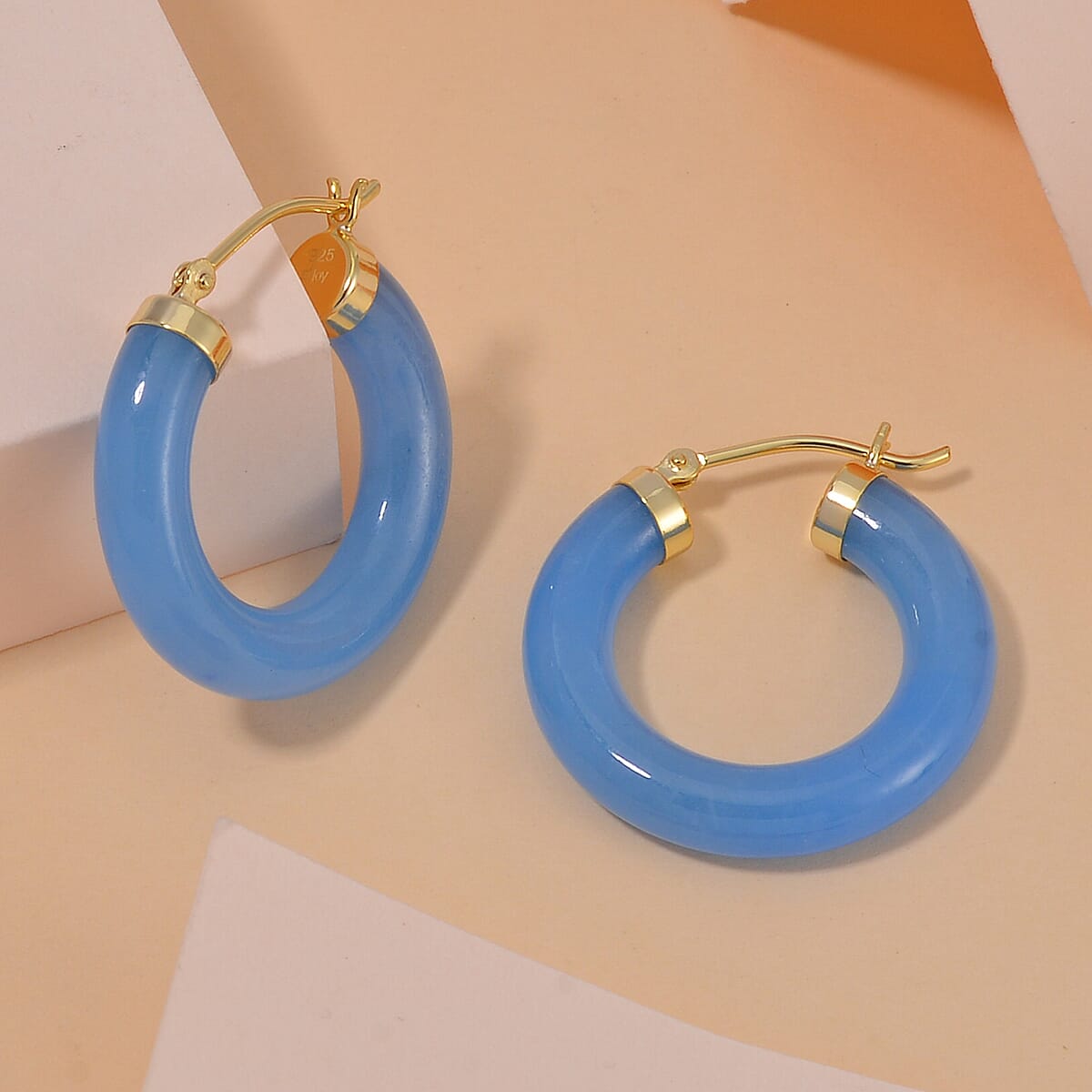 Blue Jade (D) Hoop Earrings in 14K Yellow Gold Over Sterling Silver 16.00 ctw image number 1