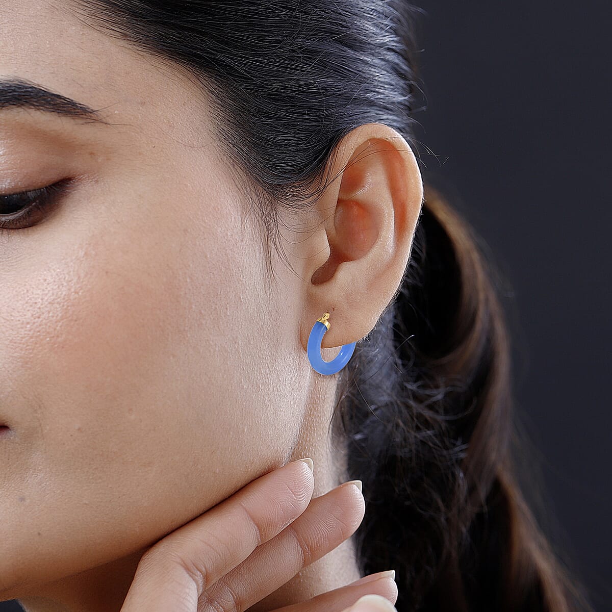 Blue Jade (D) Hoop Earrings in 14K Yellow Gold Over Sterling Silver 16.00 ctw image number 2