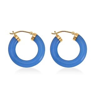 Blue Jade (D) Hoop Earrings in 14K Yellow Gold Over Sterling Silver 16.00 ctw