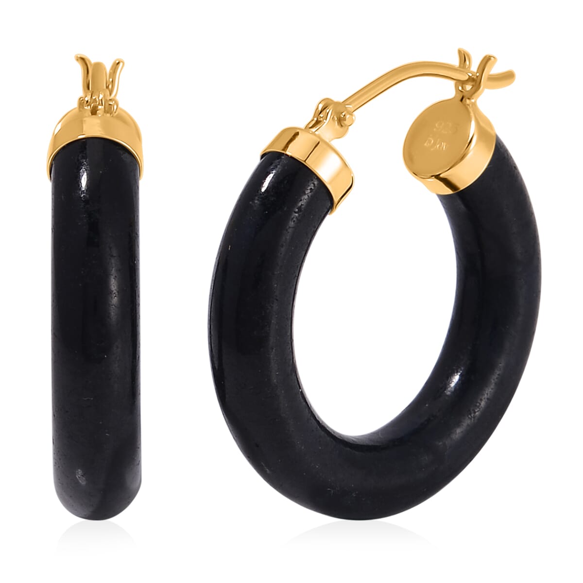 Black Jade (D) Hoop Earrings in 14K Yellow Gold Over Sterling Silver 16.00 ctw image number 0