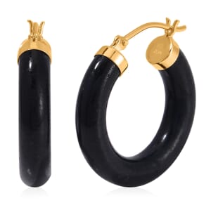 Black Jade (D) Hoop Earrings in 14K Yellow Gold Over Sterling Silver 16.00 ctw